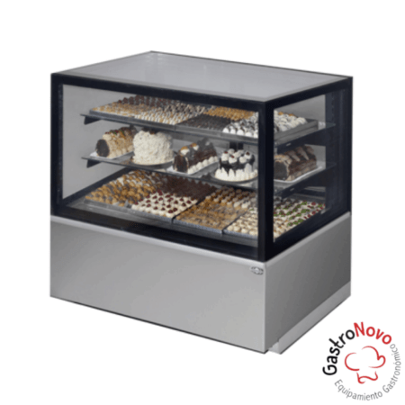 Exhibidora Cubo Vidrio Acero Inoxidable Panadera Tortera Heladera Refrigerada 90 cm 3 niveles