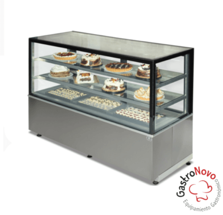 Exhibidora Cubo Vidrio Acero Inoxidable Panadera Tortera Heladera Refrigerada. 1,2mts 3 Niveles