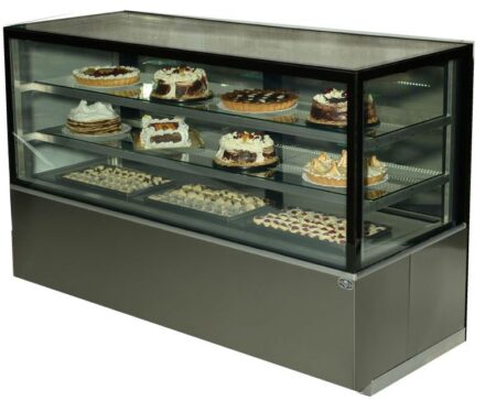 Exhibidora 1200cm Tartas Confitera Panadera Vidrio – Acero Inox. - SIN FRIO KUBO