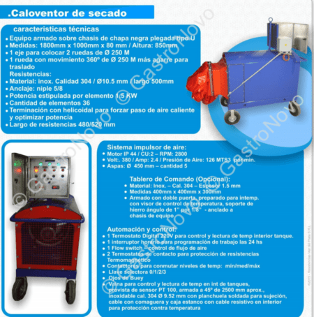 Caloventor Industrial Con Manga De Secado 54 KW Con Movilidad y Tablero de Comandos - Imagen 2