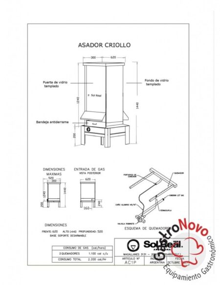 Asador Criollo / Puerta Simple De Vidrio Templado Cod Ac1p - Imagen 2