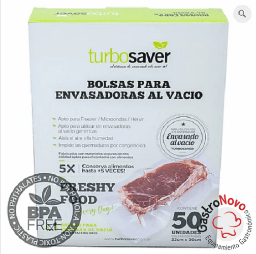 BOLSA PARA ENVASAR AL VACIO 22 X 30 GOFRADO POR 50 UNIDADES TURBOSAVER