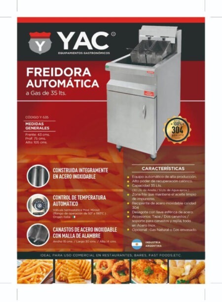 Freidora Automatica A Gas 35 Lts Acero Inox Zona Fria Yac - Imagen 3