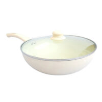 Wok de Aluminio Cerámica Antiadherente con Tapa 28 Cm Color Hueso
