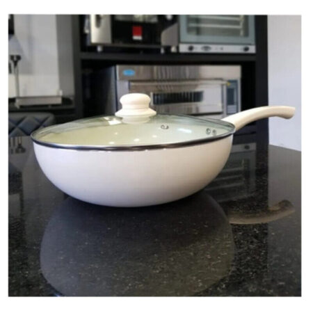 Wok de Aluminio Cerámica Antiadherente con Tapa 28 Cm Color Hueso - Imagen 2