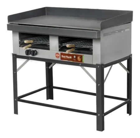 Plancha Lisa A Gas Con Carlitero Doble Con Base 1045 X 655 Sol Real Gas Natural