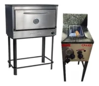 Horno Pizzero 12 Moldes Con Base + Freidora A Gas 8 L Pevi