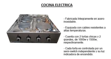 Anafe Eléctrico De Acero Inox Cuatro Hornallas 1500 Y 1000kw - Imagen 2