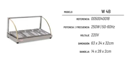 Mantenedor De Comida Caliente Curvo Eléctrico 63 Cm Warmer - Imagen 2