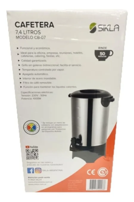 Cafetera De Filtro 7,4 Litros 50 Pocillos 1000 W Sikla - Imagen 2