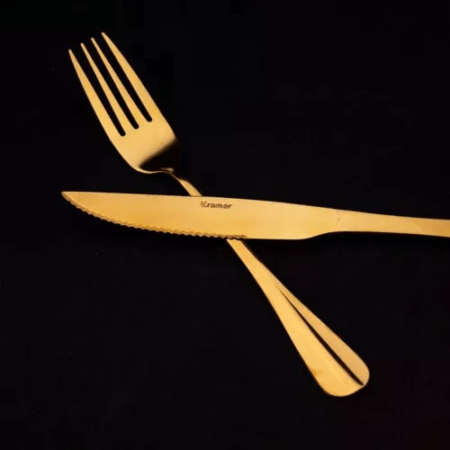 Set X 24 Cubiertos Acero Inoxidable Kremer New York Gold - Imagen 2