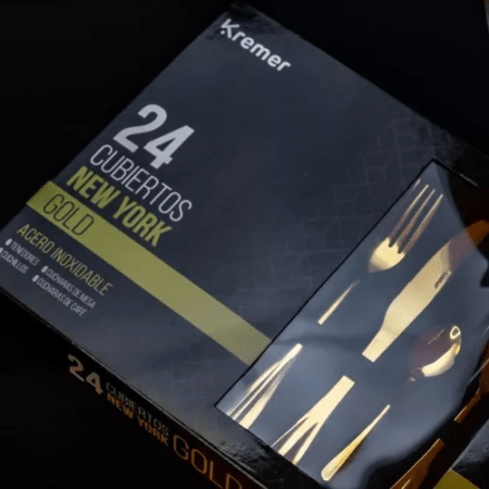 Set X 24 Cubiertos Acero Inoxidable Kremer New York Gold - Imagen 3