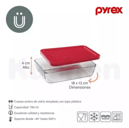 Contenedor Rectangular Simply Store Pyrex Tapa Roja 750ml - Imagen 2