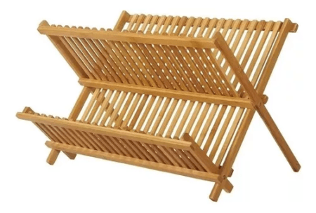 Escurridor De Platos Plegable De Bambu 16 Platos