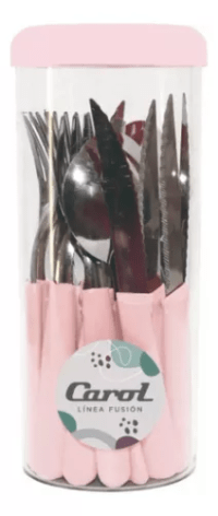 Juego De Cubiertos Carol X 24 + Frasco De Regalo Color Rosa