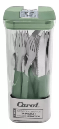 Juego 24 Cubiertos En Frasco Hermetico Carol Fusion Verde
