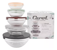Set 5 Bowls Carol Vidrio Tapa Plástica Apilables Microondas