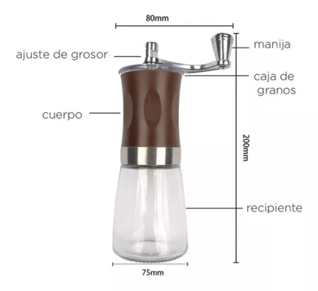 Molinillo De Café Práctico De Mano Molino Cerámica Acero & Vidrio - Imagen 5