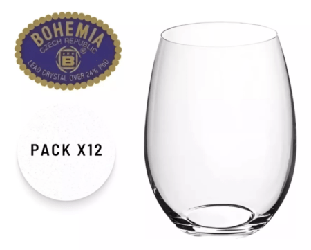 Set X12 Vaso Copa Sin Tallo Pie 560ml Cristal Bohemia - Imagen 3