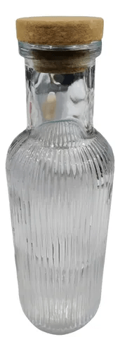 Botella De Vidrio Rayado Con Tapa De Corcho 1lt